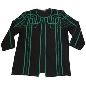 Ming Wang Abstract Knit Jacket - Black & Kelly Green - Women's Size Large